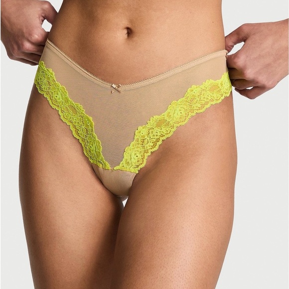 Victoria’s Secret NWT Very Sexy Mesh Lace-Trim High-Leg Thong | Size L - Picture 2 of 3